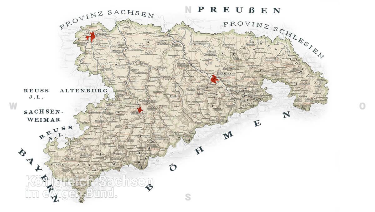 Karte Königreich Sachsen.